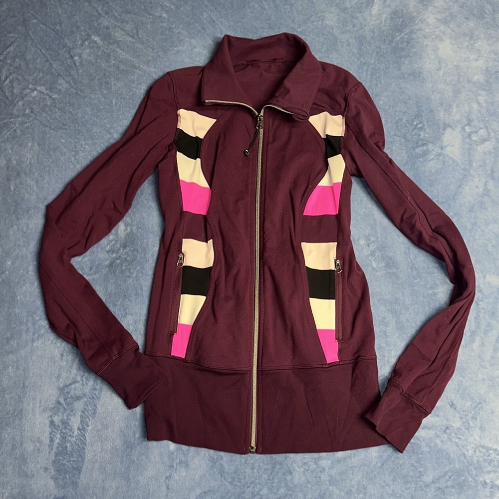 Lululemon Athletica Full Zipper Jacket Purple with pink and black stripes
